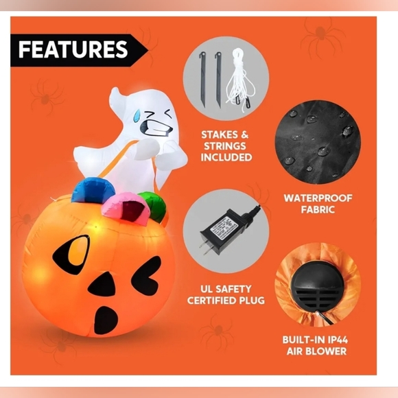 Joiedomi 5 FT Halloween Inflatable Ghost in Pumpkin with Build-in LEDs Blow Up I - Picture 5 of 10
